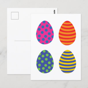 Carte Postale Quatre Oeufs de Pâques colorés