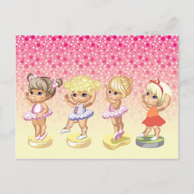 Carte Postale Quatre petites ballerines en tutus (Devant)
