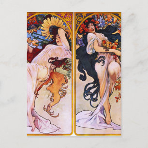 Carte Postale Quatre Saisons par Alfons Mucha Art Déco Nouveau
