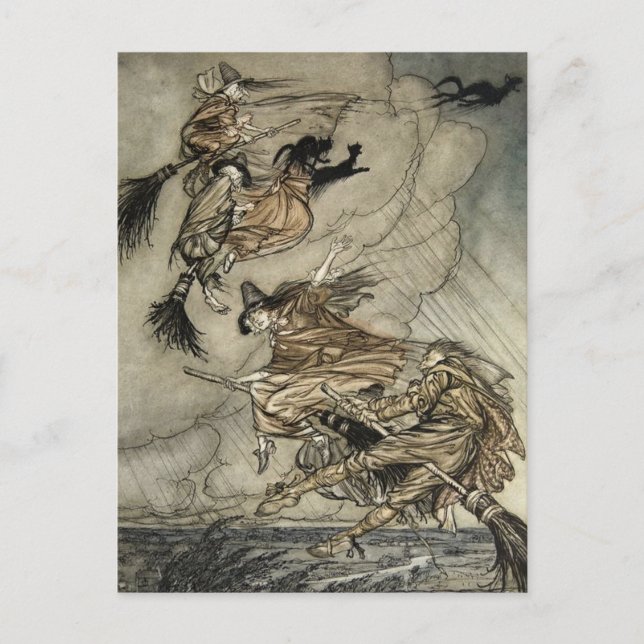 Carte Postale Quatre sorcières "Up The Chimney" par Arthur Racka (Devant)