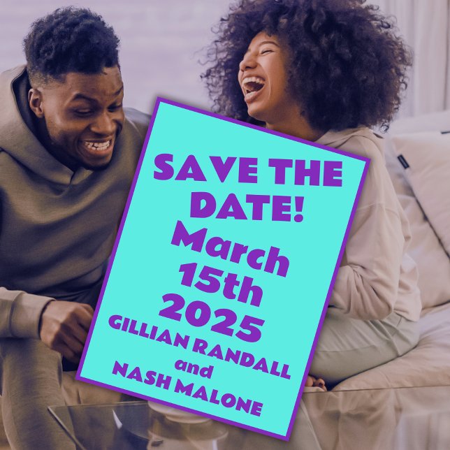 Carte Postale Quatre-vingt-dix violet sur Mariage Turquoise Enre (Créateur téléchargé)