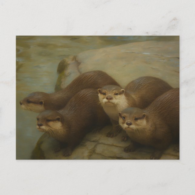 Carte Postale Quatuor Otter - Art de la faune (Devant)