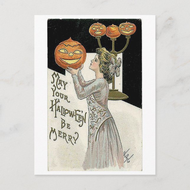 Carte Postale Que votre Halloween soit une femme joyeuse et Citr (Devant)