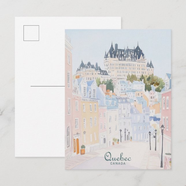 Carte Postale Québec Canada Illustration de peinture Gouache Voy (Devant / Derrière)