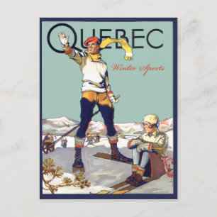 Carte Postale Québec, sports d'hiver au Canada, couple en ski