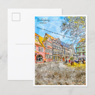 Carte Postale Quedlinburg Allemagne vintage voyage aquarelle