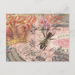 Carte Postale Queen Bee Vintage magnifique collage