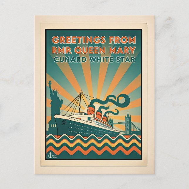 Carte Postale Queen Mary Cunard Lines Retro (Devant)