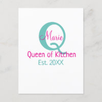Queen of cuisine monogramme vert rose simple minim