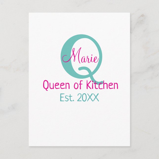 Carte Postale Queen of cuisine monogramme vert rose simple minim (Devant)