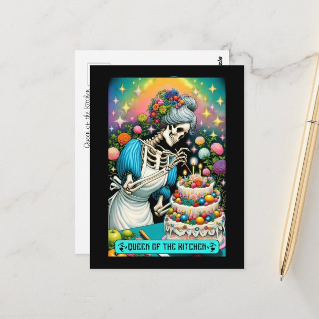 Carte postale Queen of the Kitchen Tarot Card (Devant/Arrière en situation)