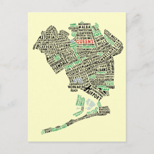 Carte Postale Queens NYC Typography Map Postcard