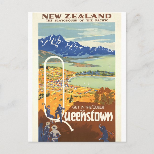 Carte Postale Queenstown, Nouvelle-Zélande Voyage Rétro (Devant)
