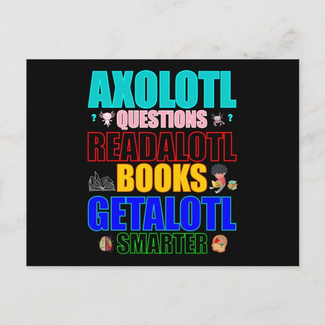 Carte Postale Questions Axolotl Lire Livres Obtenir des mots cou (Devant)