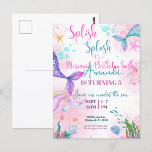 Carte Postale Queue de sirène Aquarelle Anniversaire Sous la mer