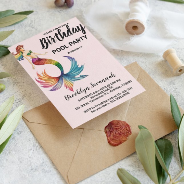 Carte Postale Queue de sirène Rose Gold Turquoise Fête au Piscin (Créateur téléchargé)
