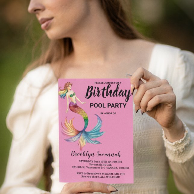 Carte Postale Queue de sirène Rose Gold Turquoise Fête au Piscin (Créateur téléchargé)