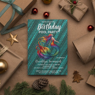 Carte Postale Queue de sirène turquoise or vert Fête au bord de 