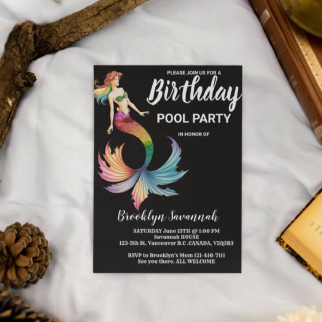 Carte Postale Queue Rose Gold Turquoise Sirène Fête au Piscine (Créateur téléchargé)