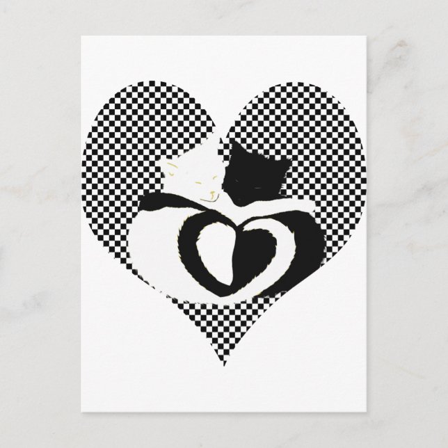 Carte Postale Queues CAT - amour noir blanc (Devant)