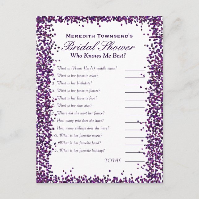 Carte Postale Qui connaît le jeu Me | Confetti pourpre (Devant)