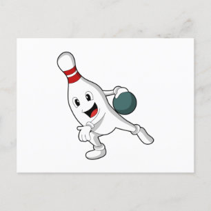 Carte Postale Quille de bowling avec boule de bowling