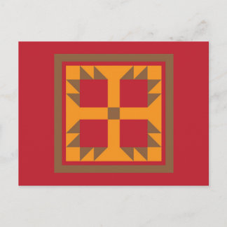 Carte postale Quilt - Bear Paw Block (or, rouge, m