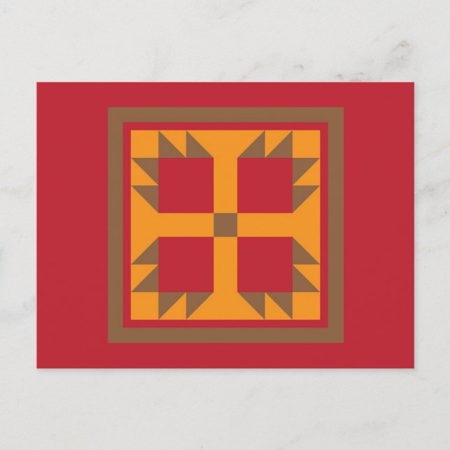 Carte postale Quilt - Bear Paw Block (or, rouge, m (Devant)