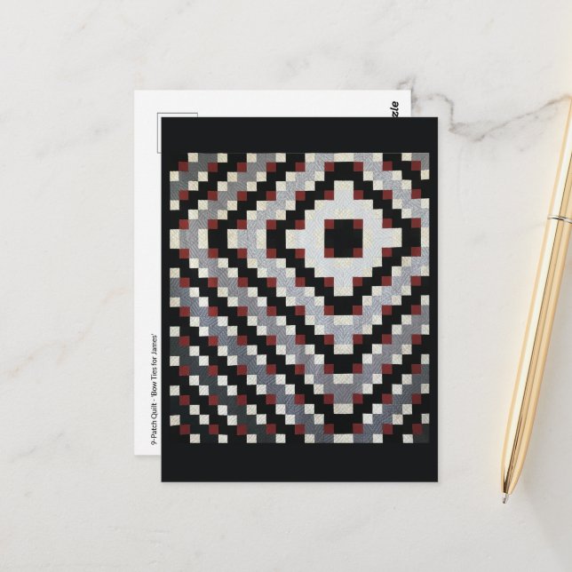 Carte postale Quilt Bow Cravate 9 patchs (Devant/Arrière en situation)