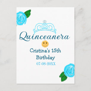 Carte Postale Quinceanera 15 ans couronne de rose bleue art