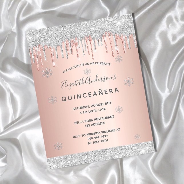Carte Postale Quinceanera hiver argent parties scintillant rose  (Créateur téléchargé)