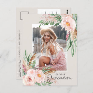 Carte Postale Quinceañera Pink girly floral photo anniversaire I