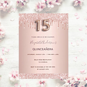 Carte Postale Quinceanera rose or rousse rose