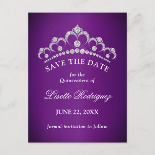 Carte Postale Quinceanera Violet Foncé Save The Date
