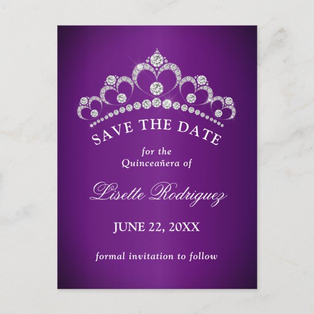 Carte Postale Quinceanera Violet Foncé Save The Date (Devant)