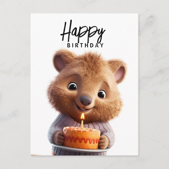 Carte Postale Quokka mignon avec gâteau d'anniversaire  (Devant)