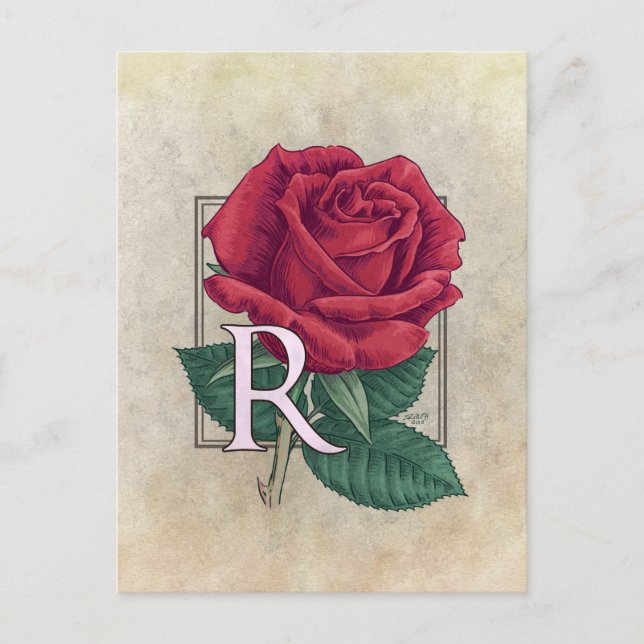 Carte Postale R pour le monogramme de fleurs Roses (Devant)