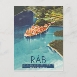 Carte Postale Rab isle, Dalmatie, Croatie, affiche de voyage vin