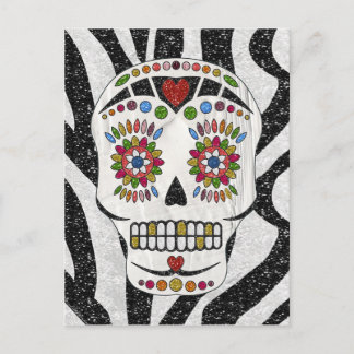 Carte Postale RAB Rockabilly Sugar Skull on Zebra