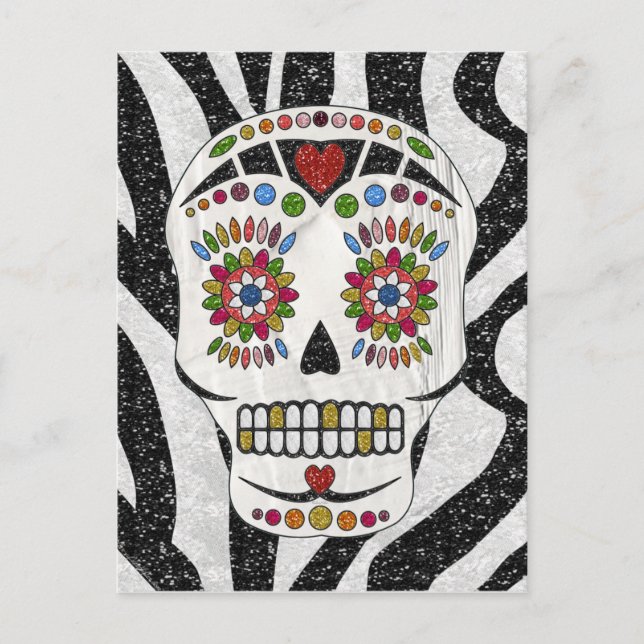 Carte Postale RAB Rockabilly Sugar Skull on Zebra (Devant)