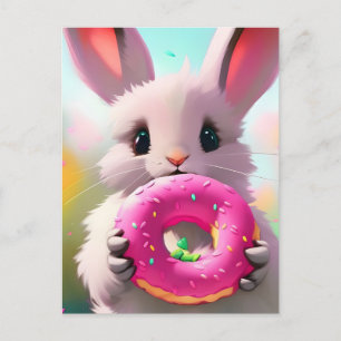 Carte Postale Rabbit Adorable Avec Une Donut