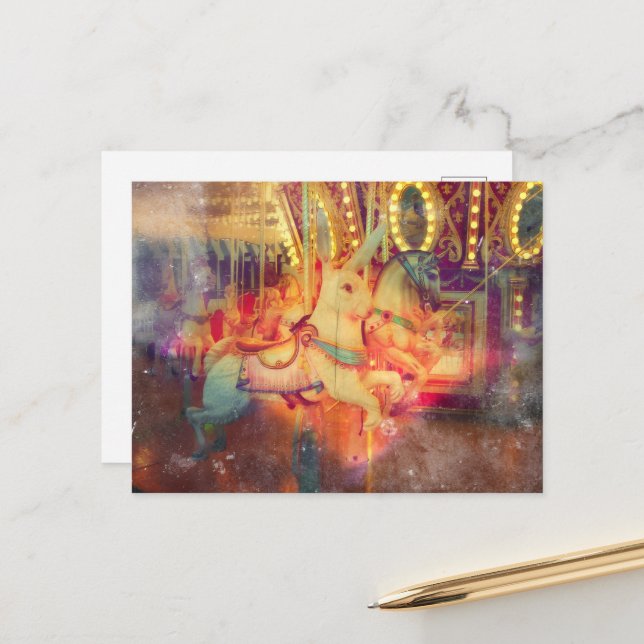 Carte Postale Rabbit and Horse Merry Go Round (Devant/Arrière en situation)