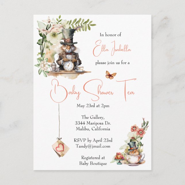 Carte Postale Rabbit blanc et souris de thé victorienne (Devant)