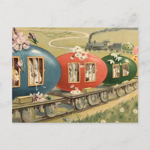 Carte Postale Rabbit de Pâques vintage sur les oeufs Voyage en t