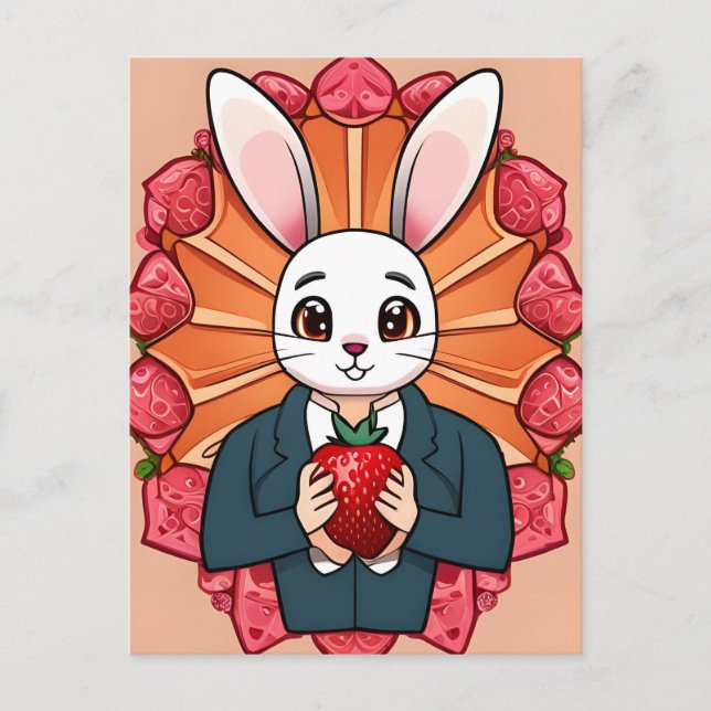 Carte Postale Rabbit, fraise, Mandala, poste (Devant)