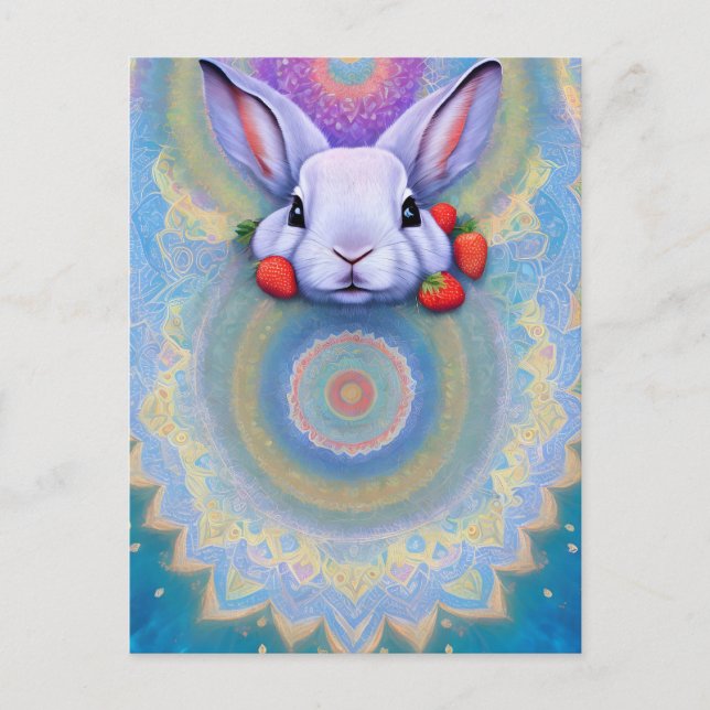 Carte Postale Rabbit, fraise, Mandala, poste (Devant)