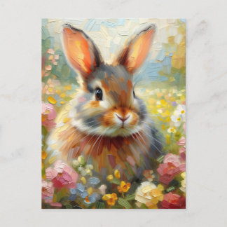 Carte Postale Rabbit in Floral Field Spring Artwork