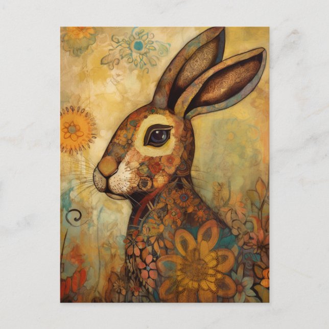 Carte Postale Rabbit Retro Floral Collage (Devant)