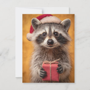 Carte Postale Raccoon adorable dans un chapeau de Père Noël teni