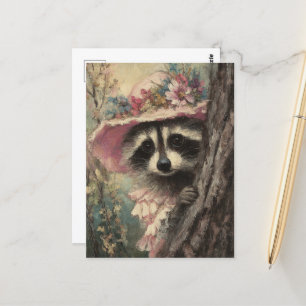 Carte Postale Raccoon adorable en robe rose